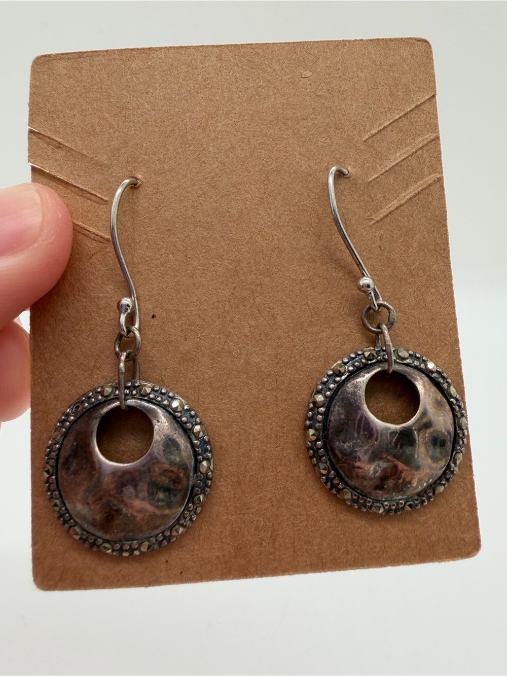 Sterling Thailand small round marcasite dangle earrings